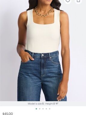 Ribbed Square-Neck Tank Top in Cream